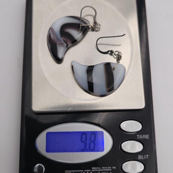 Sterling Silver Zebra Glass Rustic Handmade Earrings B448 - Picture 5 of 5